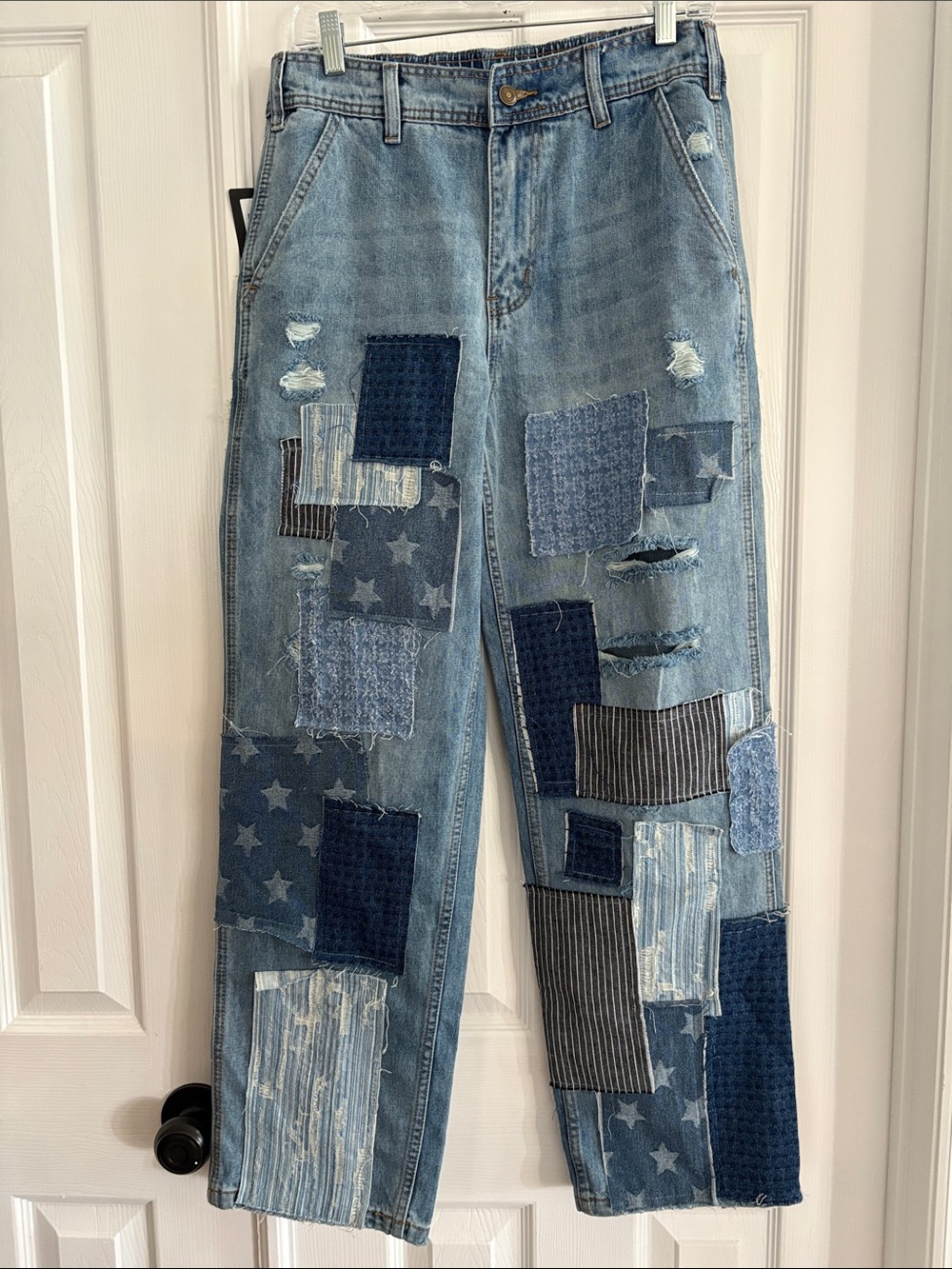 Oli & Hali Patchwork star print Light Blue wide leg High rise baggy Jeans size S